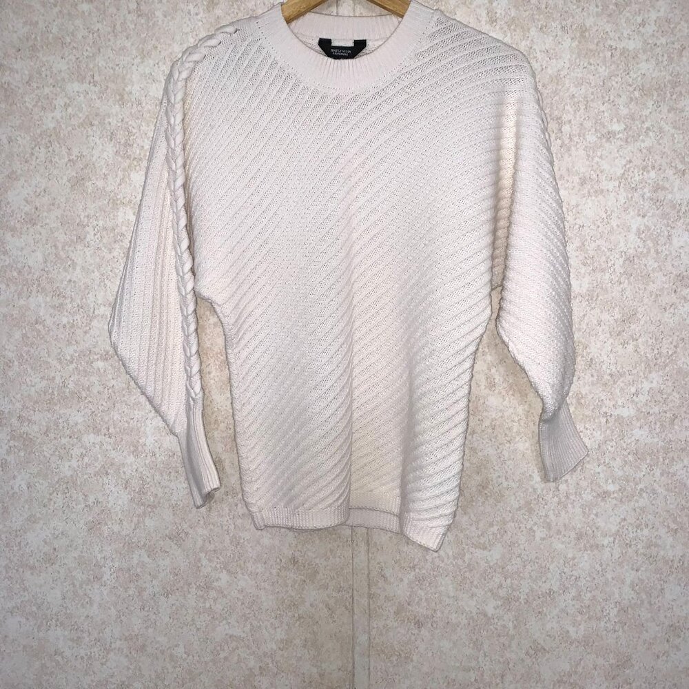 Simply Vera Wang White Braided Shoulder Sweater Sz XS